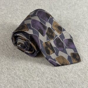 Vintage Serica 100% Silk Tie Made Italy Purple Brown Geometric Necktie 58x3.5"